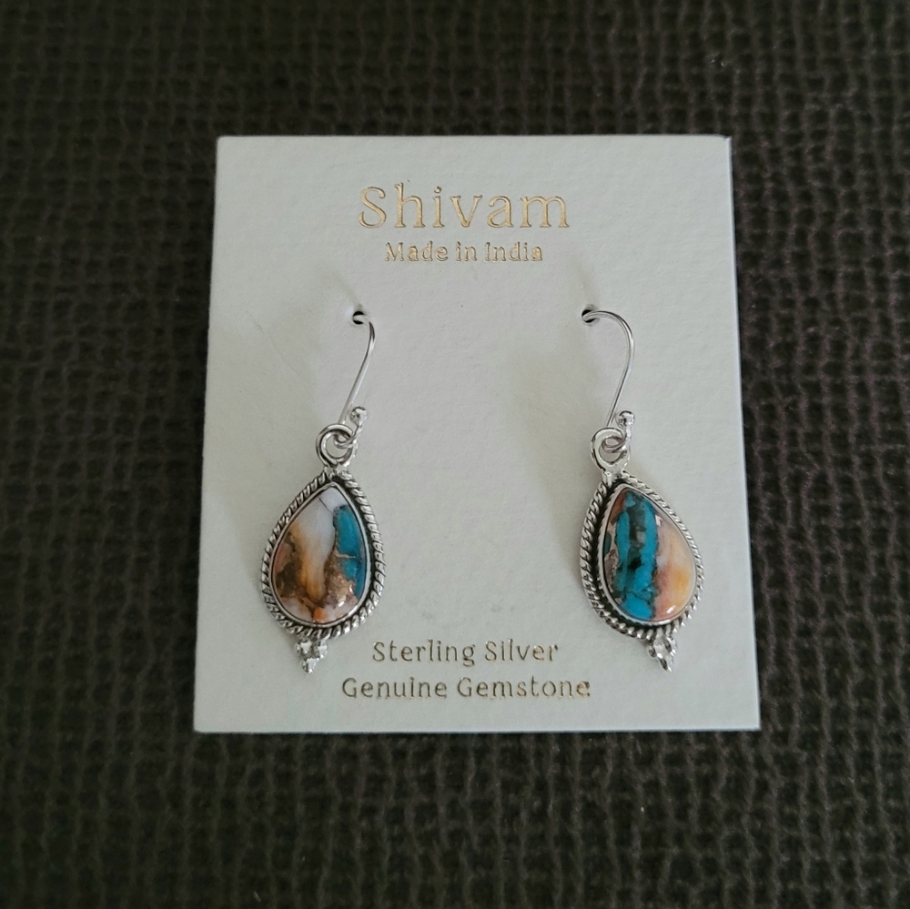 Shivam Oyster Blue💙 Copper Turquoise Teardrop💧 Earrings